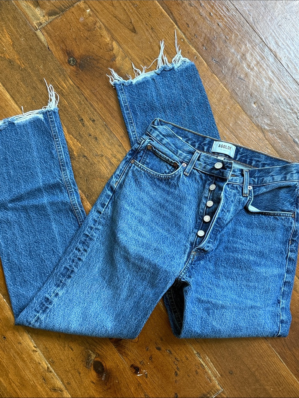Agolde High-Rise Button-Fly Blue Denim Jeans